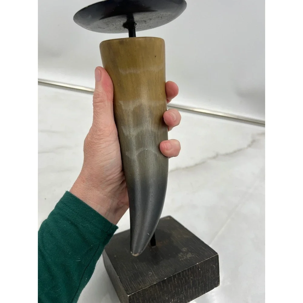 Elements Faux Horn Pillar Candle Holders Set of 2 Rustic Lodge Decor Black Tan